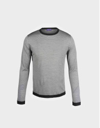 Patrick Hellmann Collection Black With White Stripes Pullover Round Neck thumbnail